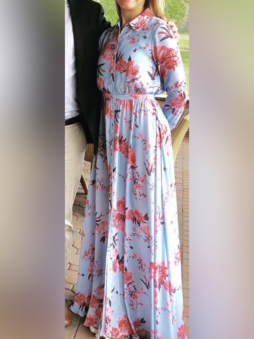 Fame and Partners Sky Blue Maxi Dress with Rose Floral Print